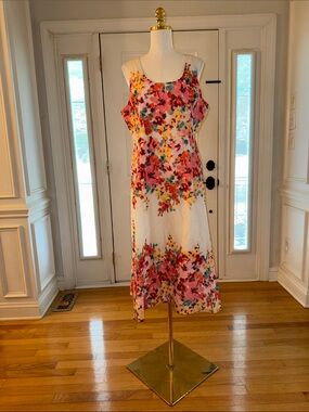 Maggy London White Maxi Dress with Pink Floral Print